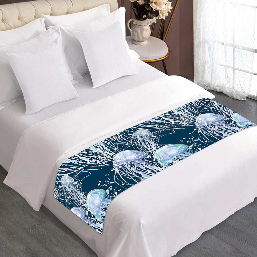 Watercolor Jellyfish Pattern Print Bed Runner