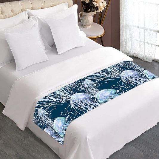 Watercolor Jellyfish Pattern Print Bed Runner