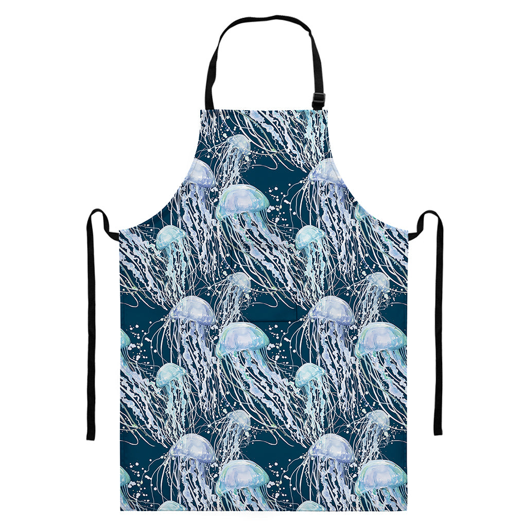Watercolor Jellyfish Pattern Print Bib Apron With Pocket