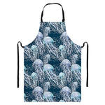 Watercolor Jellyfish Pattern Print Bib Apron With Pocket