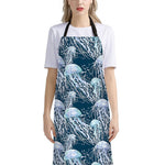 Watercolor Jellyfish Pattern Print Bib Apron With Pocket