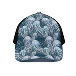 Watercolor Jellyfish Pattern Print Black Mesh Trucker Cap