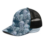 Watercolor Jellyfish Pattern Print Black Mesh Trucker Cap