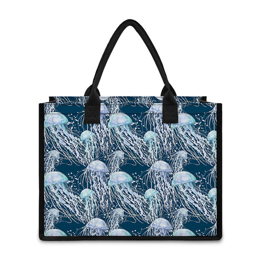 Watercolor Jellyfish Pattern Print Canvas Tote Bag