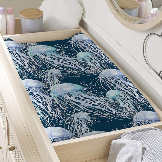 Watercolor Jellyfish Pattern Print Changing Pad Cover