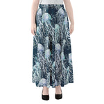 Watercolor Jellyfish Pattern Print Chiffon Maxi Skirt