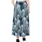 Watercolor Jellyfish Pattern Print Chiffon Maxi Skirt