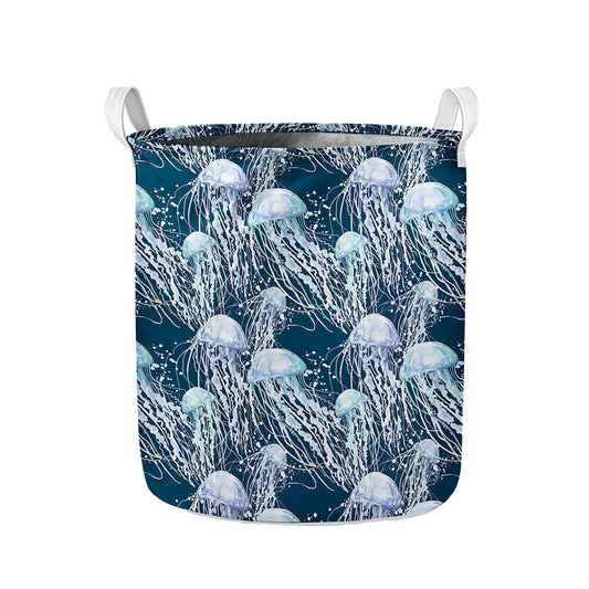 Watercolor Jellyfish Pattern Print Collapsible Laundry Basket