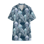 Watercolor Jellyfish Pattern Print Cotton Hawaiian Shirt