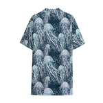 Watercolor Jellyfish Pattern Print Cotton Hawaiian Shirt