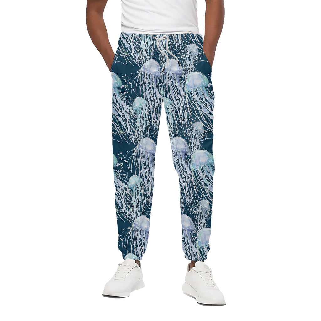 Watercolor Jellyfish Pattern Print Cotton Pants