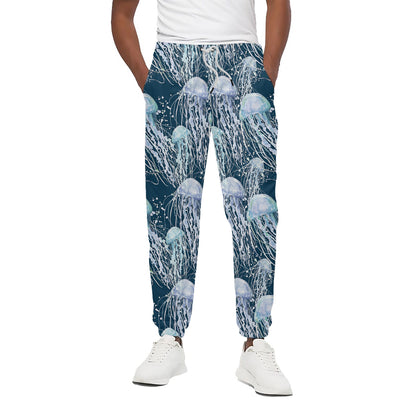 Watercolor Jellyfish Pattern Print Cotton Pants