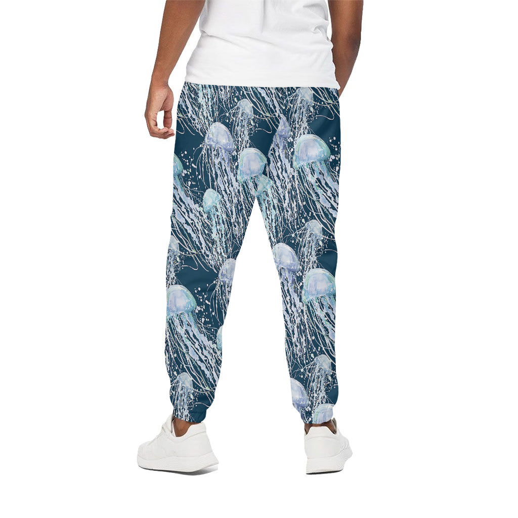 Watercolor Jellyfish Pattern Print Cotton Pants