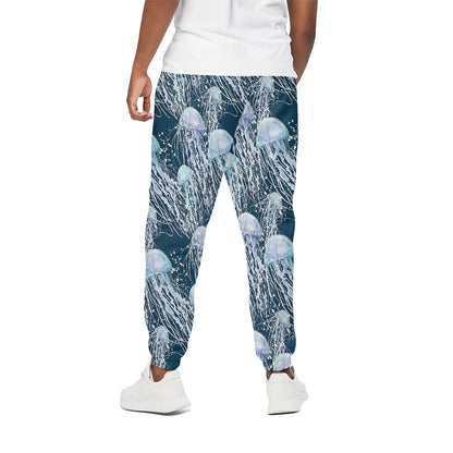 Watercolor Jellyfish Pattern Print Cotton Pants