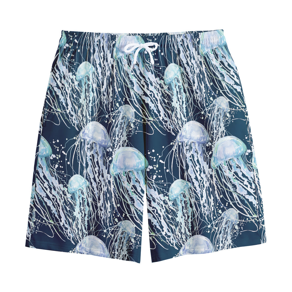 Watercolor Jellyfish Pattern Print Cotton Shorts