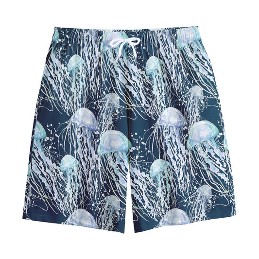Watercolor Jellyfish Pattern Print Cotton Shorts
