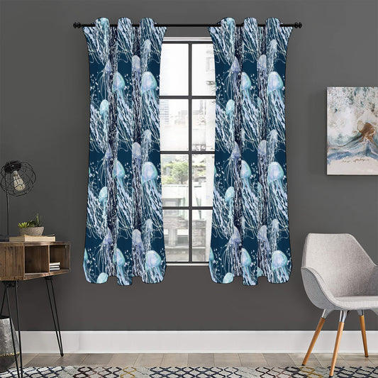 Watercolor Jellyfish Pattern Print Curtain