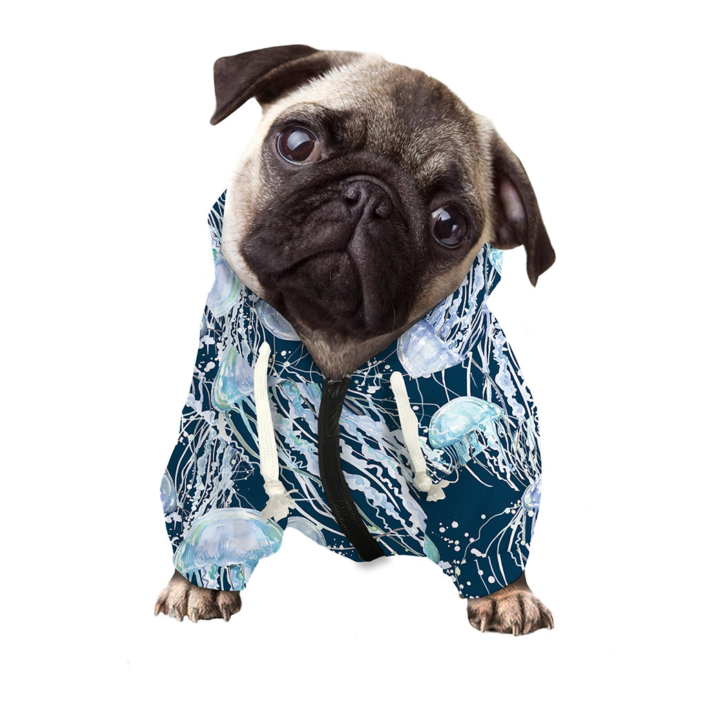 Watercolor Jellyfish Pattern Print Dog Zip Up Hoodie