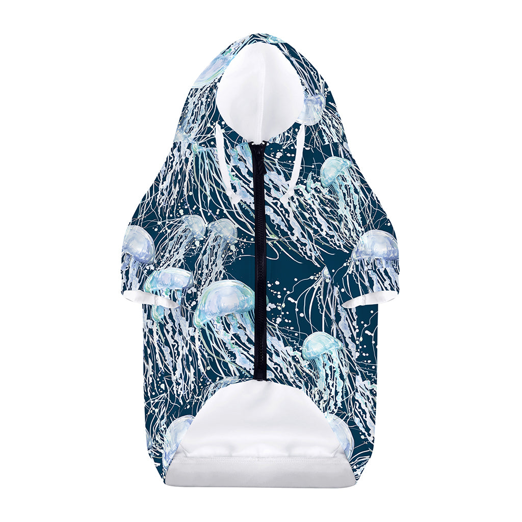 Watercolor Jellyfish Pattern Print Dog Zip Up Hoodie