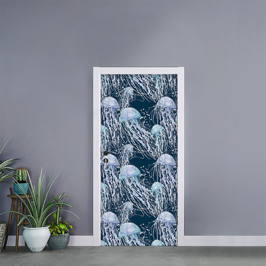 Watercolor Jellyfish Pattern Print Door Sticker