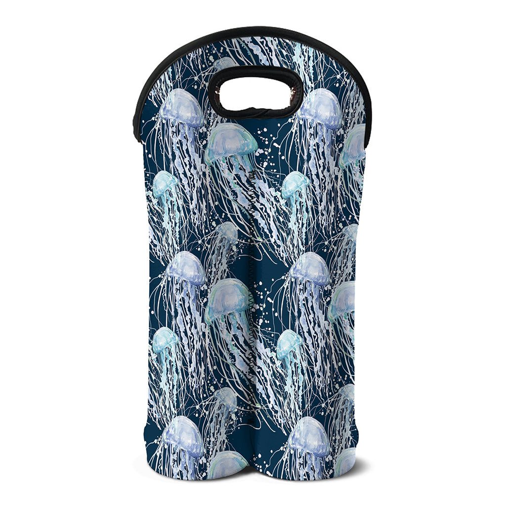 Watercolor Jellyfish Pattern Print Double Neoprene Wine Tote