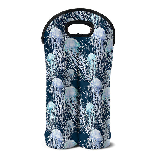 Watercolor Jellyfish Pattern Print Double Neoprene Wine Tote