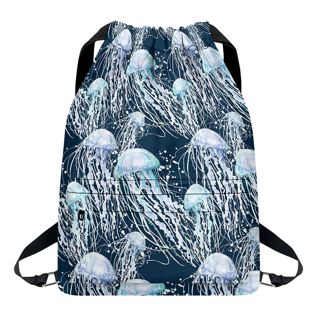 Watercolor Jellyfish Pattern Print Drawstring Backpack