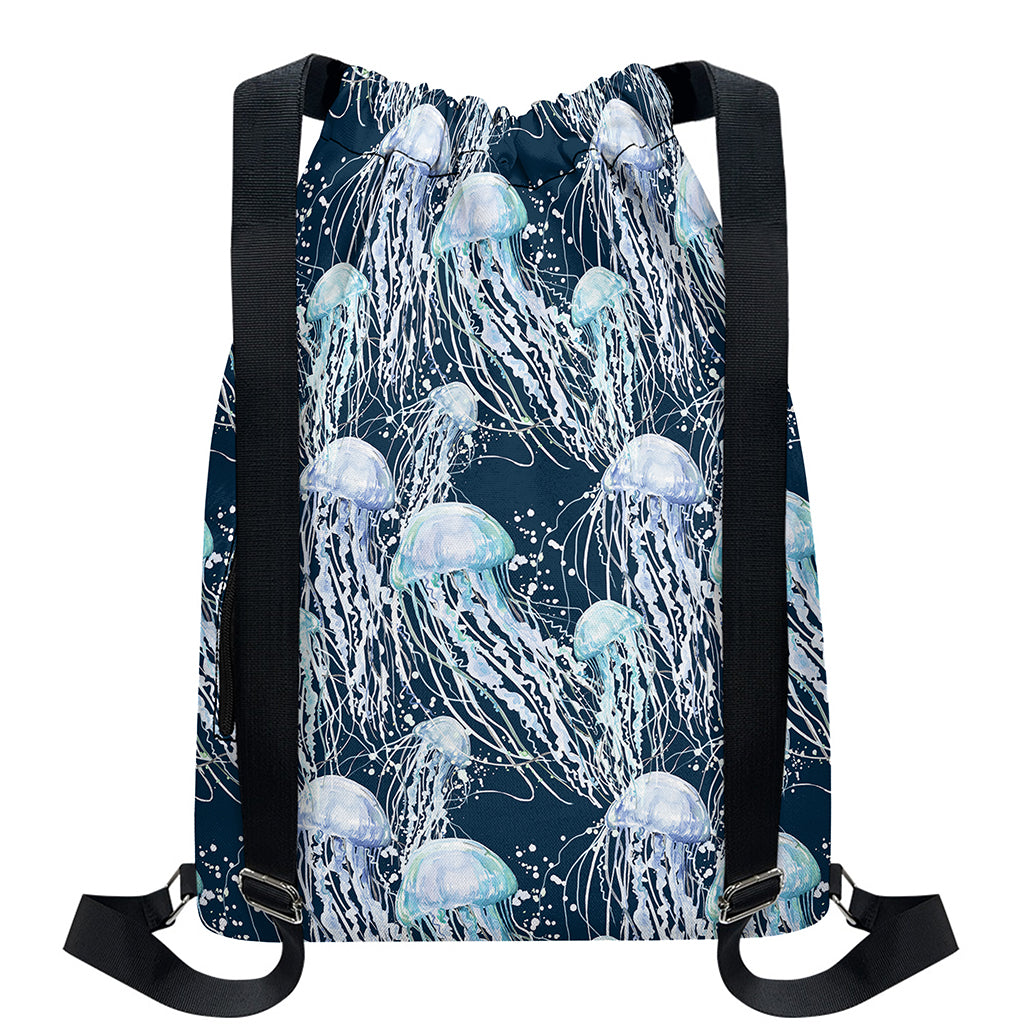 Watercolor Jellyfish Pattern Print Drawstring Backpack