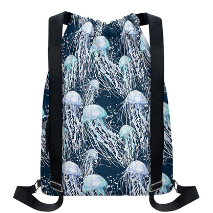 Watercolor Jellyfish Pattern Print Drawstring Backpack