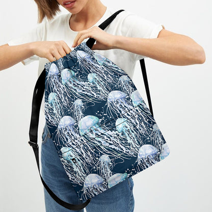 Watercolor Jellyfish Pattern Print Drawstring Backpack