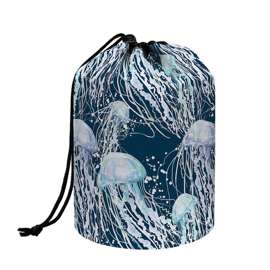 Watercolor Jellyfish Pattern Print Drawstring Makeup Bag