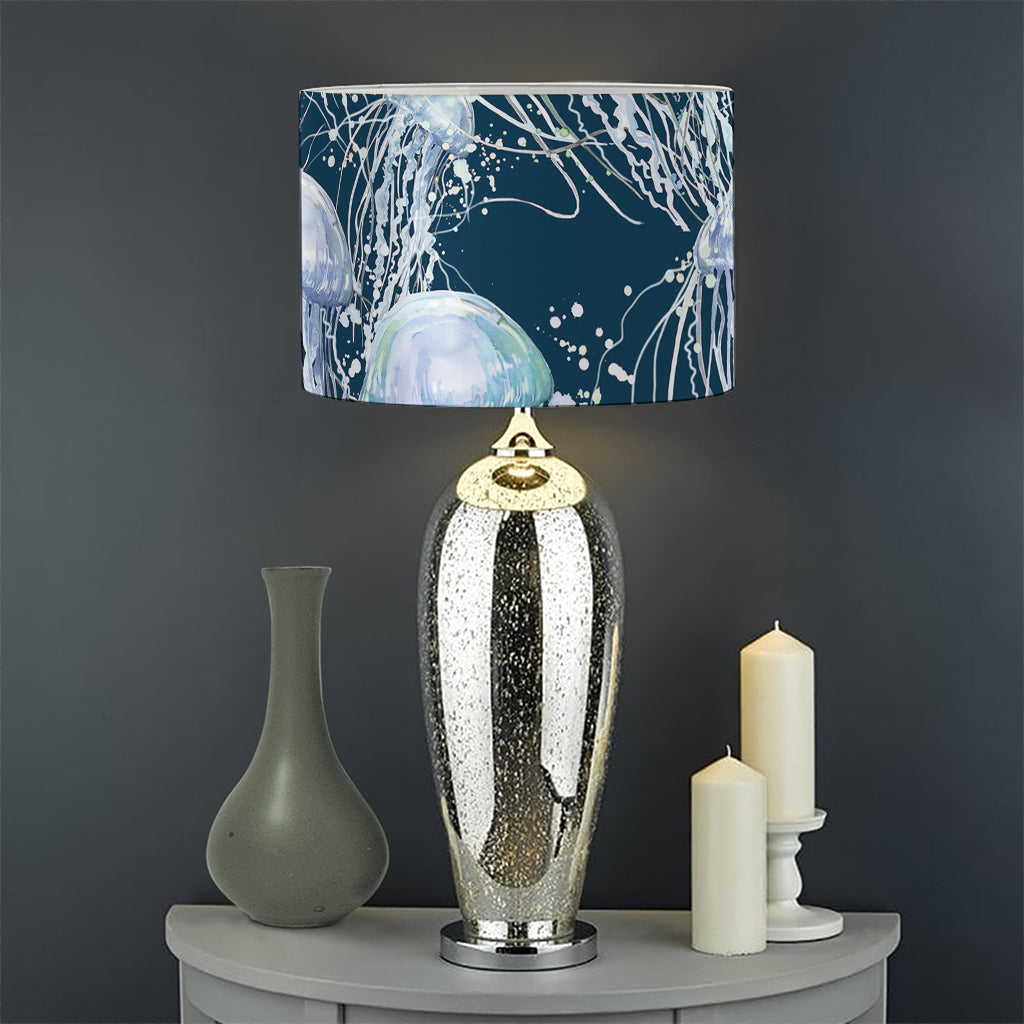 Watercolor Jellyfish Pattern Print Drum Lamp Shade