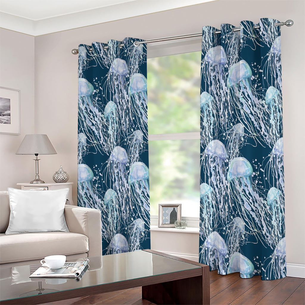 Watercolor Jellyfish Pattern Print Extra Wide Grommet Curtains