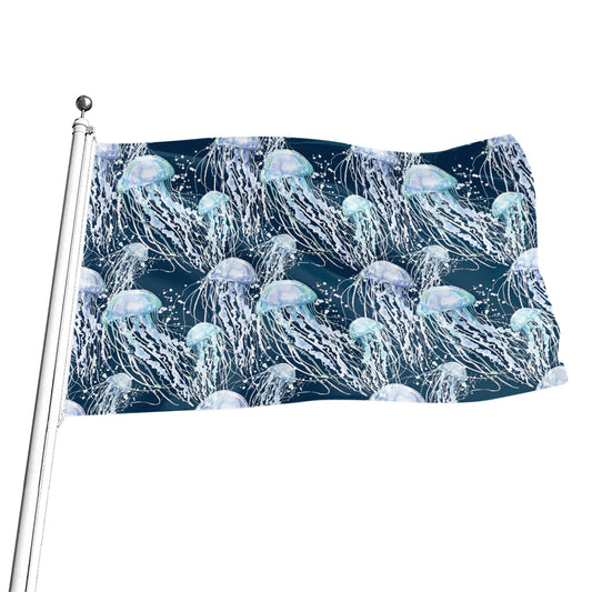 Watercolor Jellyfish Pattern Print Flag