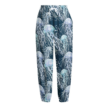 Watercolor Jellyfish Pattern Print Fleece Lined Knit Pants