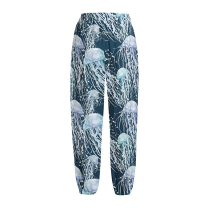 Watercolor Jellyfish Pattern Print Fleece Lined Knit Pants