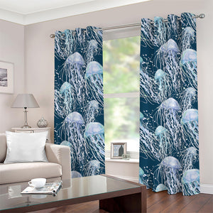 Watercolor Jellyfish Pattern Print Grommet Curtains