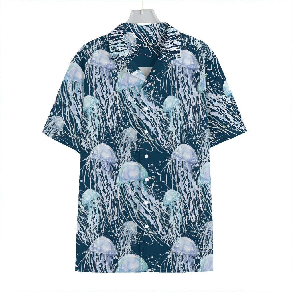 Watercolor Jellyfish Pattern Print Hawaiian Shirt