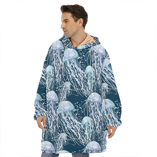 Watercolor Jellyfish Pattern Print Hoodie Blanket