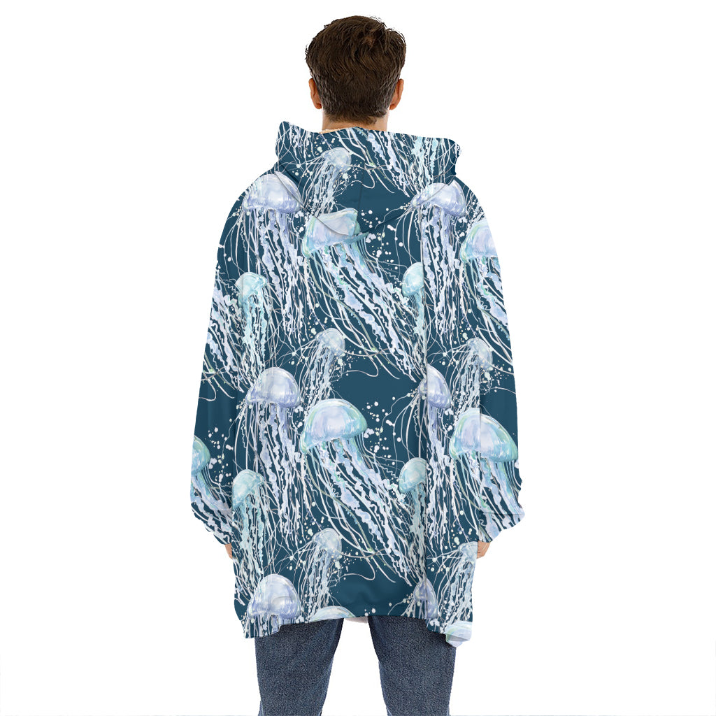Watercolor Jellyfish Pattern Print Hoodie Blanket