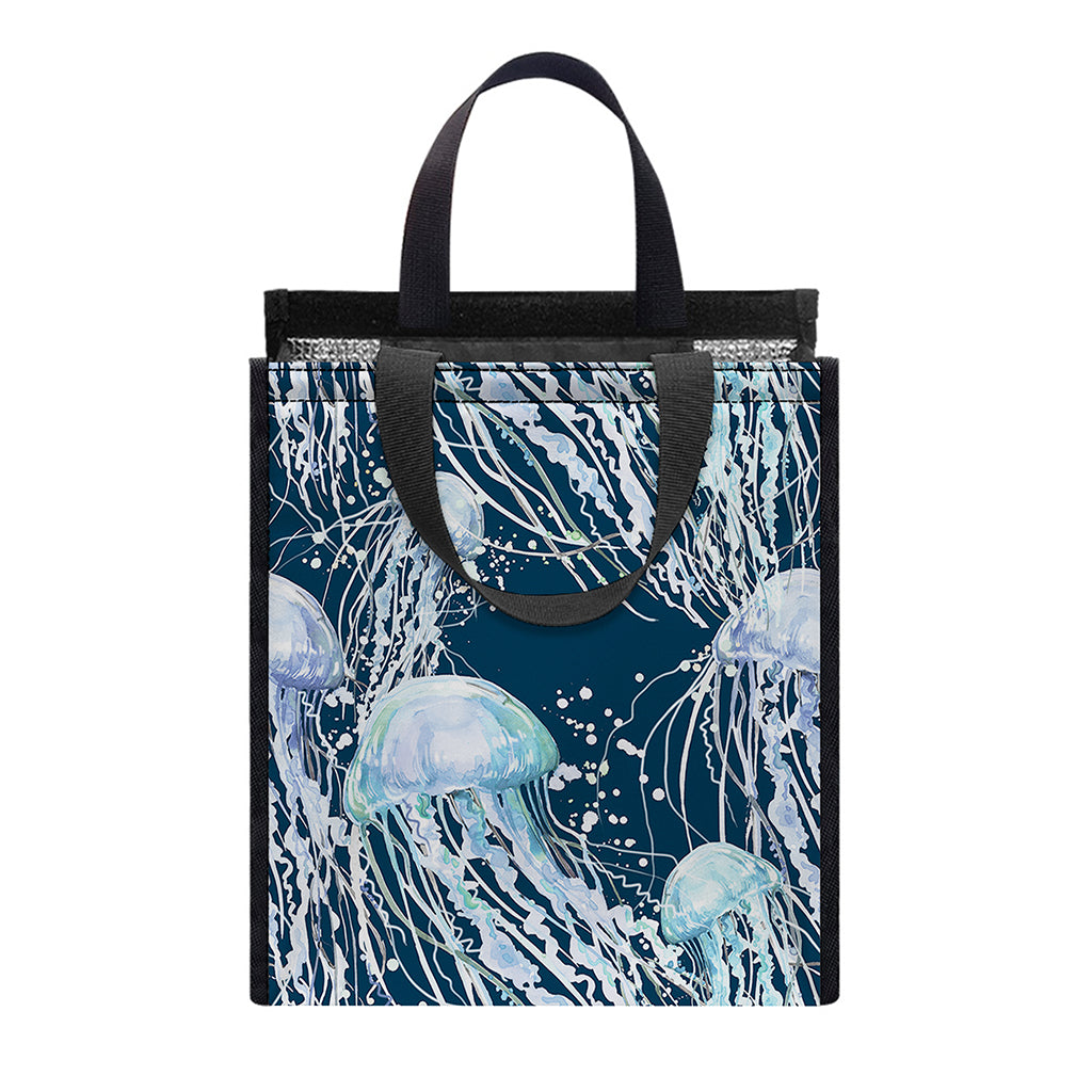 Watercolor Jellyfish Pattern Print Insulated Lunch Tote