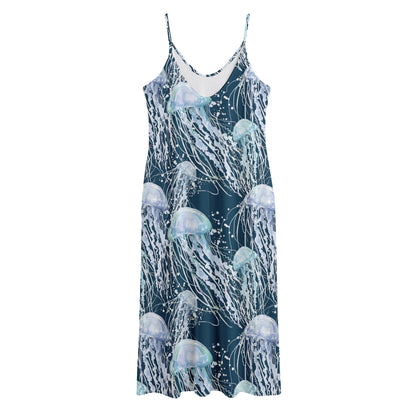 Watercolor Jellyfish Pattern Print Jersey Midi Cami Dress