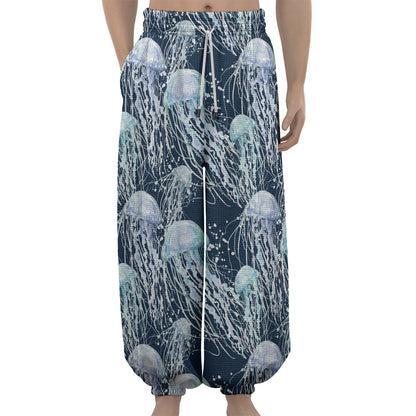 Watercolor Jellyfish Pattern Print Lantern Pants