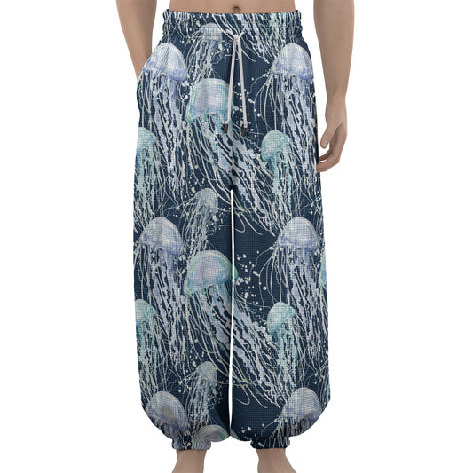 Watercolor Jellyfish Pattern Print Lantern Pants
