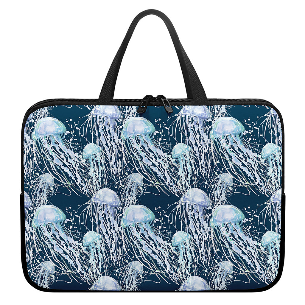 Watercolor Jellyfish Pattern Print Laptop Sleeve With Handle