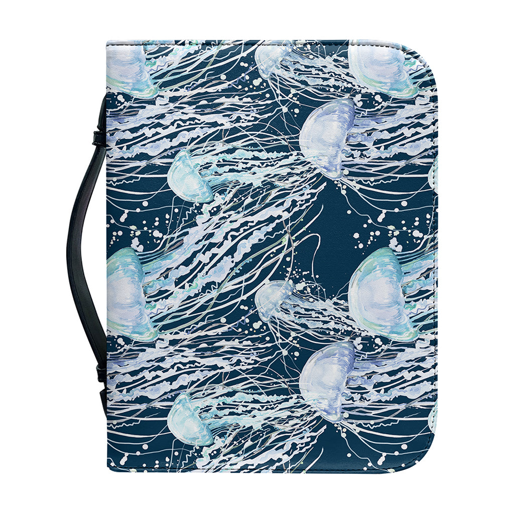 Watercolor Jellyfish Pattern Print Leather Bible Cover