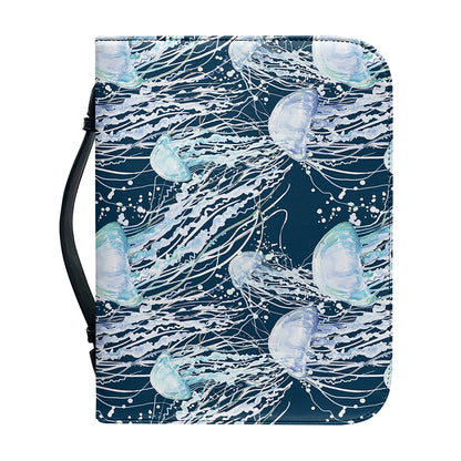 Watercolor Jellyfish Pattern Print Leather Bible Cover