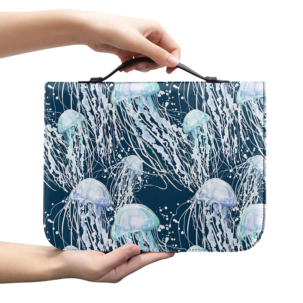 Watercolor Jellyfish Pattern Print Leather Bible Cover