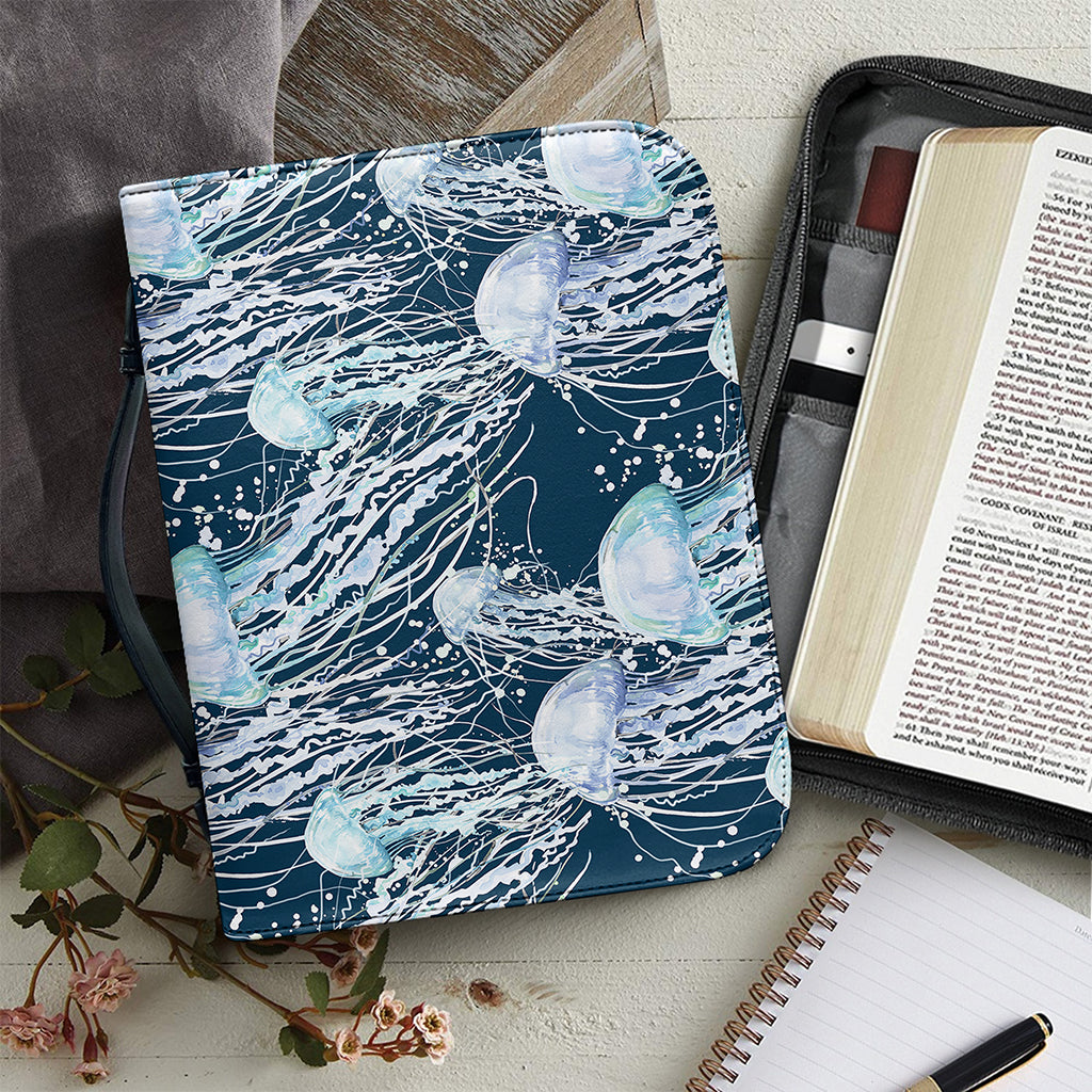 Watercolor Jellyfish Pattern Print Leather Bible Cover