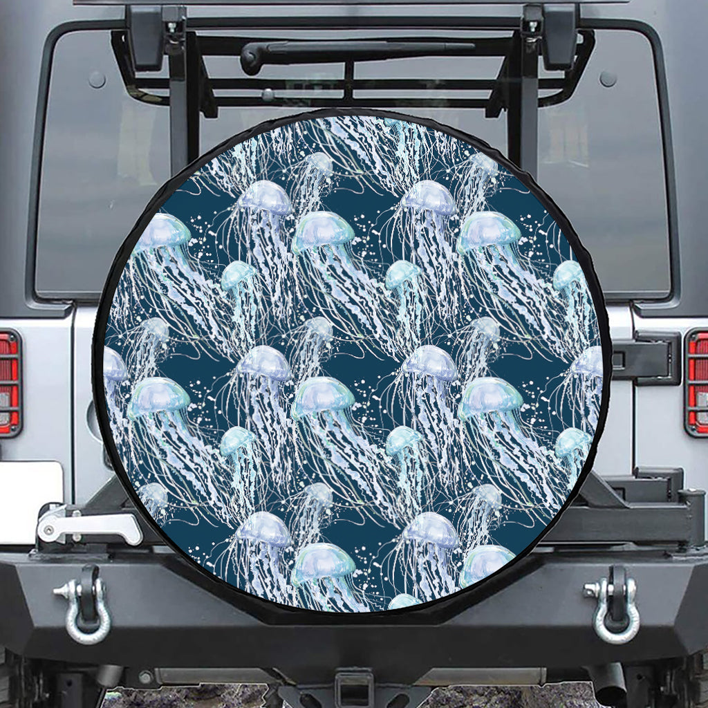 Watercolor Jellyfish Pattern Print Leather Spare Tire Cover